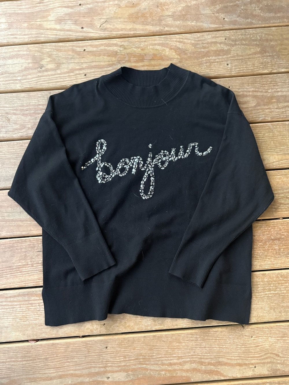 Karl Lagerfeld Black Crewneck Sweater with Embellished Script